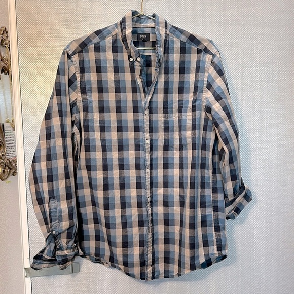 J Crew Factory Button-Down check plaid Blue long sleeve size M - Picture 2 of 10